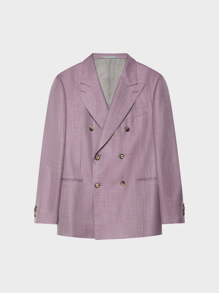 Caruso Menswear Abbigliamento Uomo Giacche Giacca norma doppiopetto in lana seta e lino malva look 2