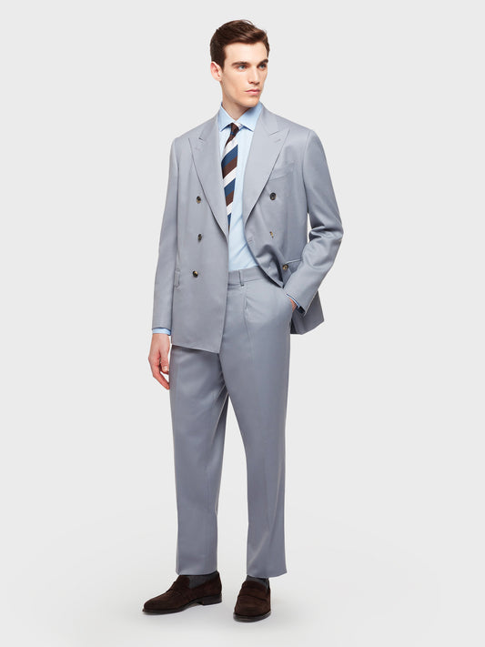 Caruso Menswear Abbigliamento Uomo Giacca norma doppiopetto in flanella di lana grigio chiaro total look