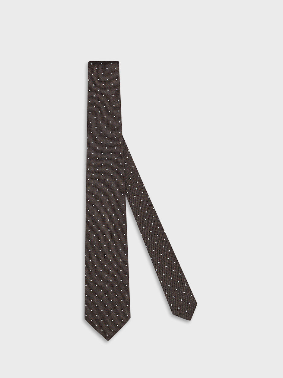 Caruso Menswear Abbigliamento Uomo Cravatte Cravatta in seta jacquard a pois marrone look 1