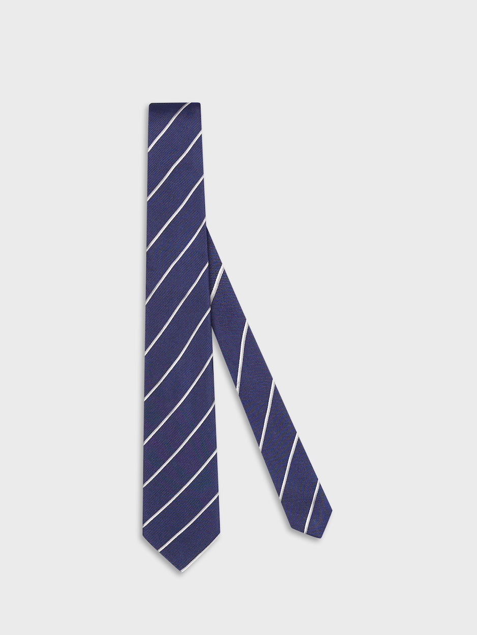 Caruso Menswear Abbigliamento Uomo Cravatte Cravatta in seta jacquard a righe blu look 1