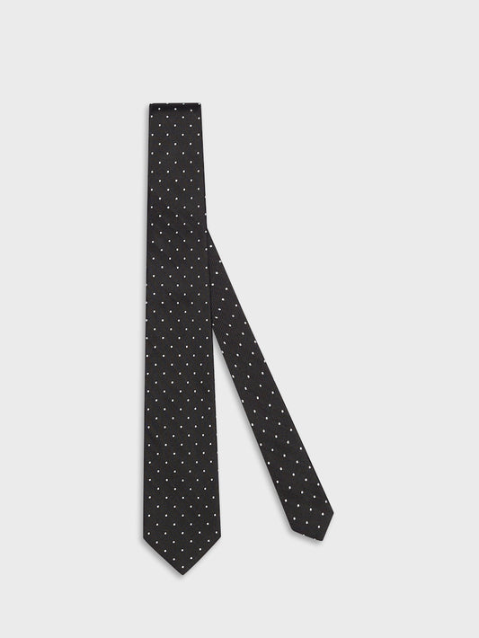 Caruso Menswear Abbigliamento Uomo Cravatte Cravatta in seta jacquard a pois nera look 1