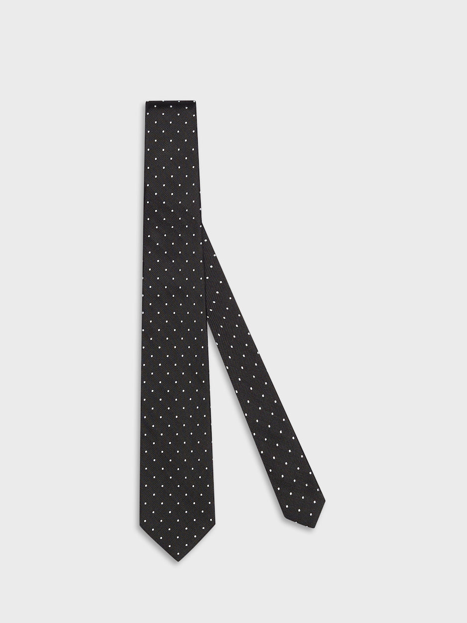 Caruso Menswear Abbigliamento Uomo Cravatte Cravatta in seta jacquard a pois nera look 1