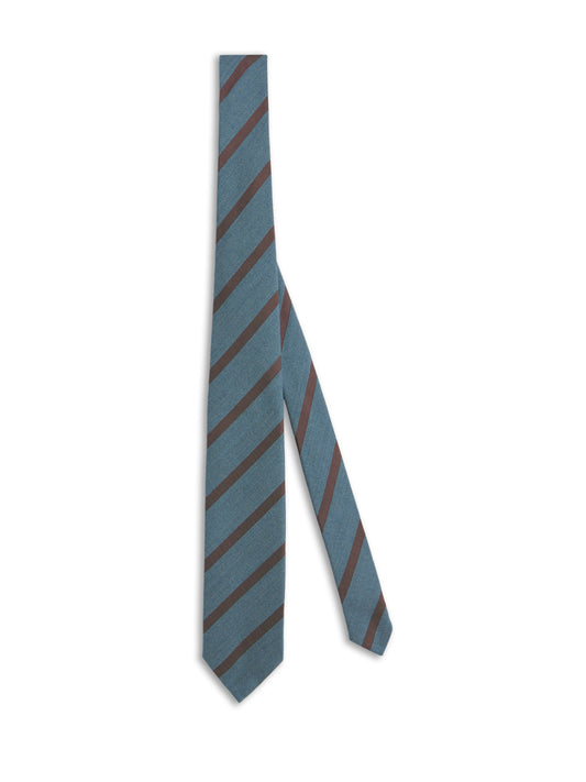 Seven-fold tie in blue wool, cotton and silk with a regimental motif