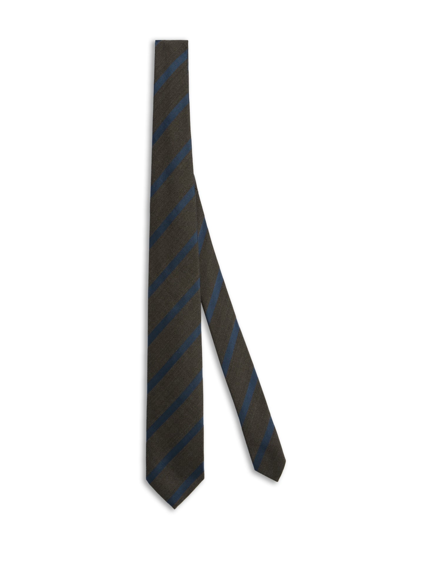 Seven-fold tie in brown wool, cotton and silk with a regimental motif