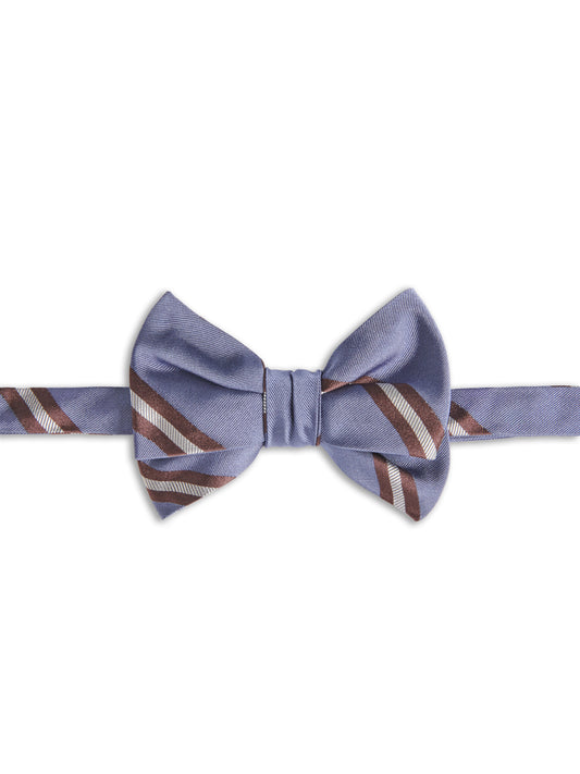 Self-tie bow tie in blue silk with a regimental motif