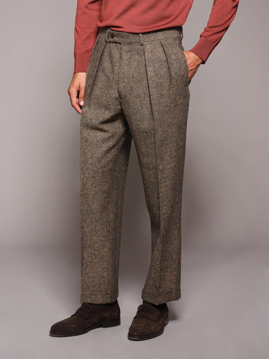 High-waisted trousers in beige wool