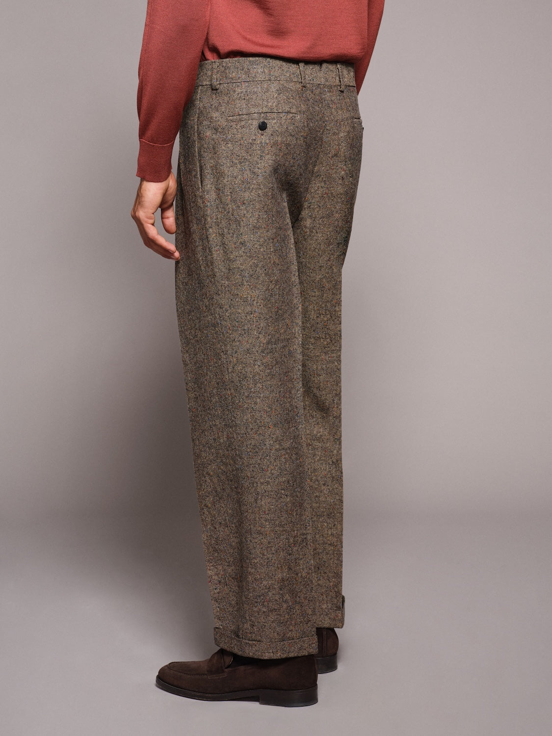 Pantalone a vita alta in lana beige