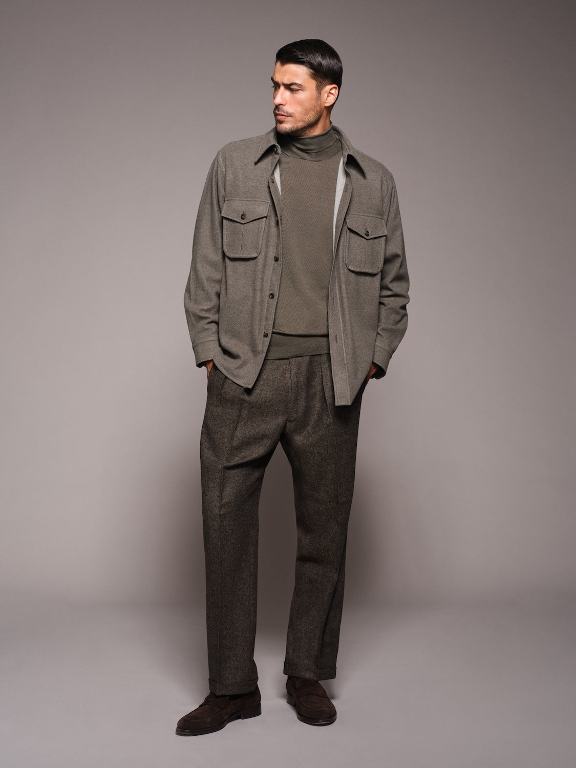 High-waisted trousers in green wool