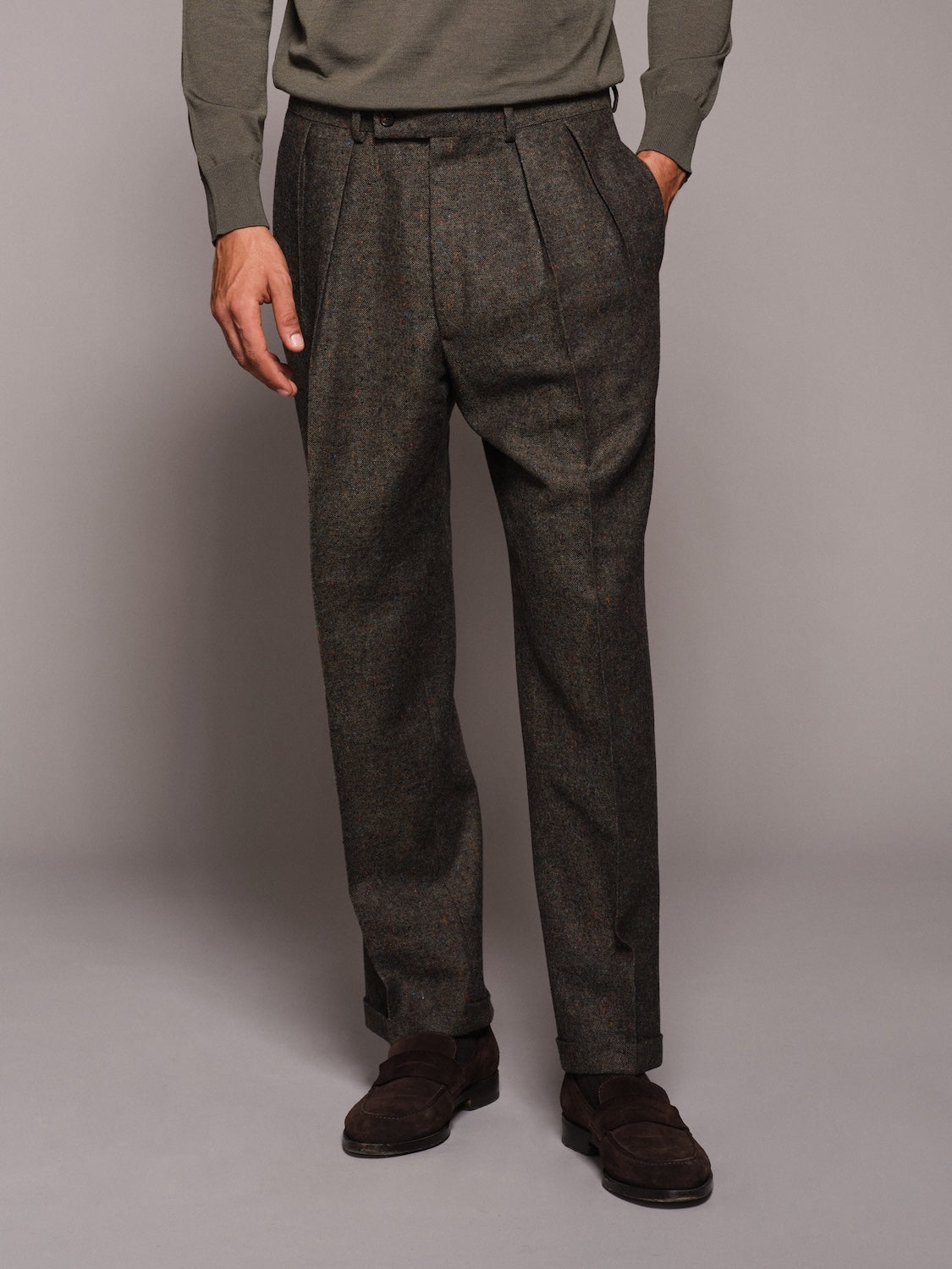 High-waisted trousers in green wool