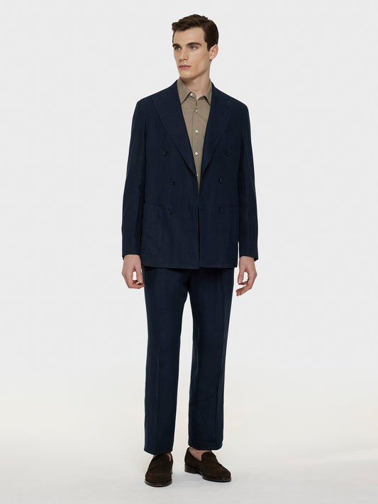 Caruso Menswear Abbigliamento Uomo Pantalone in lino blu total look