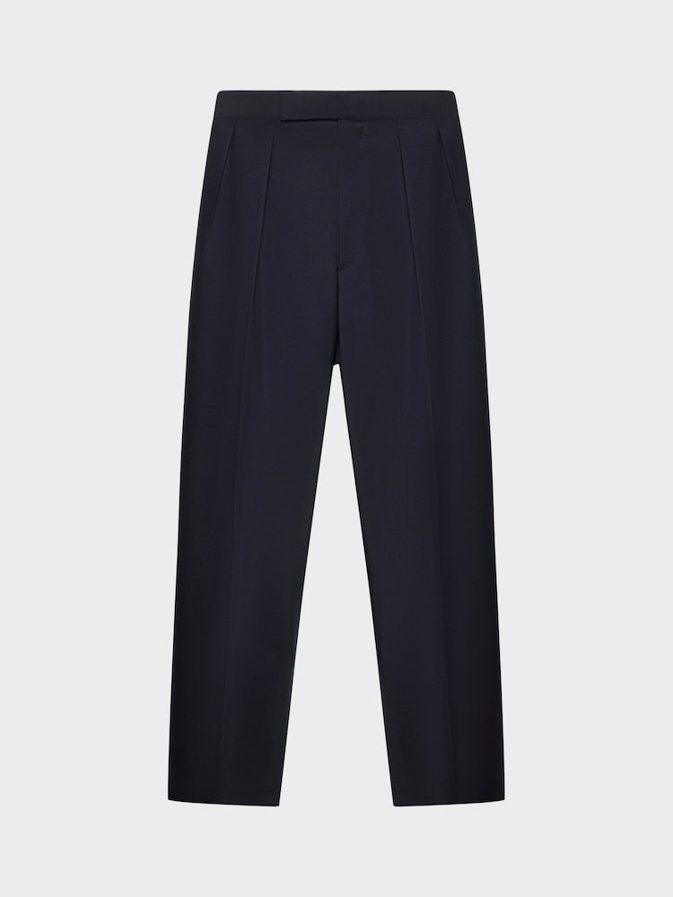 Caruso Menswear Abbigliamento Uomo Pantaloni Pantalone a vita alta in lana e mohair blu navy look 2