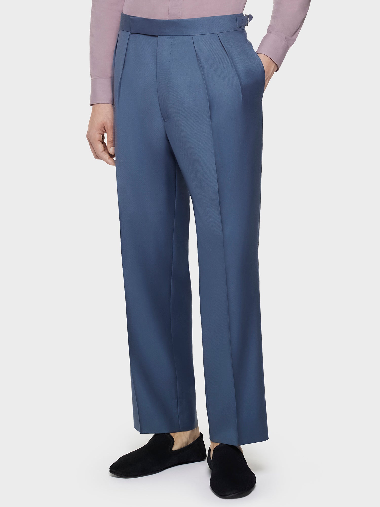 Caruso Menswear Abbigliamento Uomo Pantaloni Pantalone a vita alta in lana blu look 1