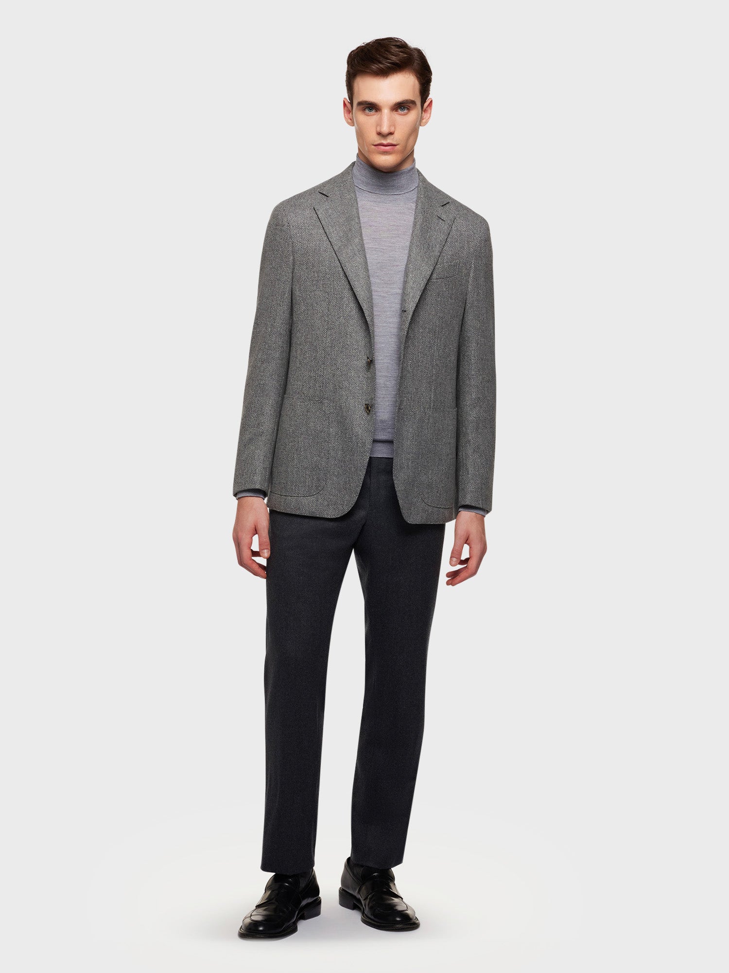 Caruso Menswear Abbigliamento Uomo Dolcevita in lana, seta e cashmere grigio total look
