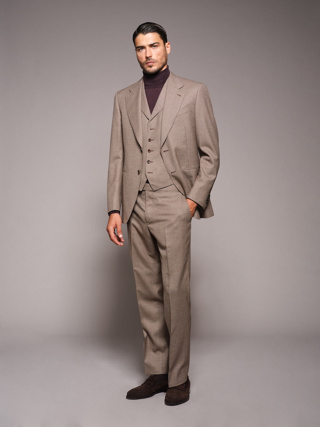 Turtleneck in burgundy wool, silk and cashmere