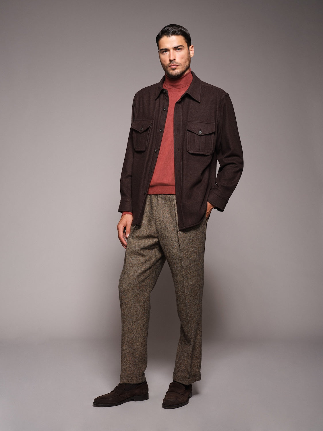 Turtleneck in red wool, silk and cashmere