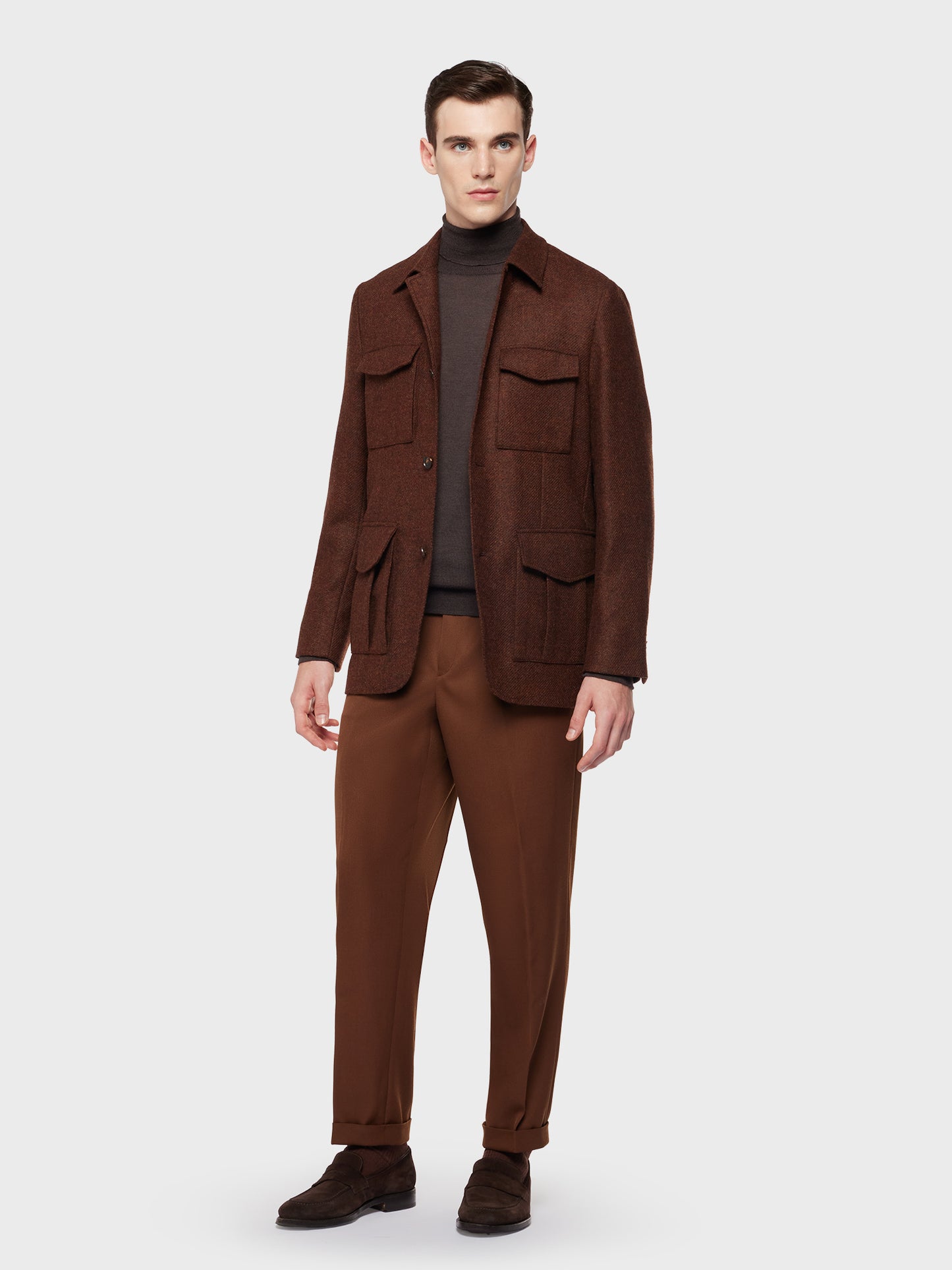 Caruso Menswear Abbigliamento Uomo Dolcevita in lana, seta e cashmere marrone total look