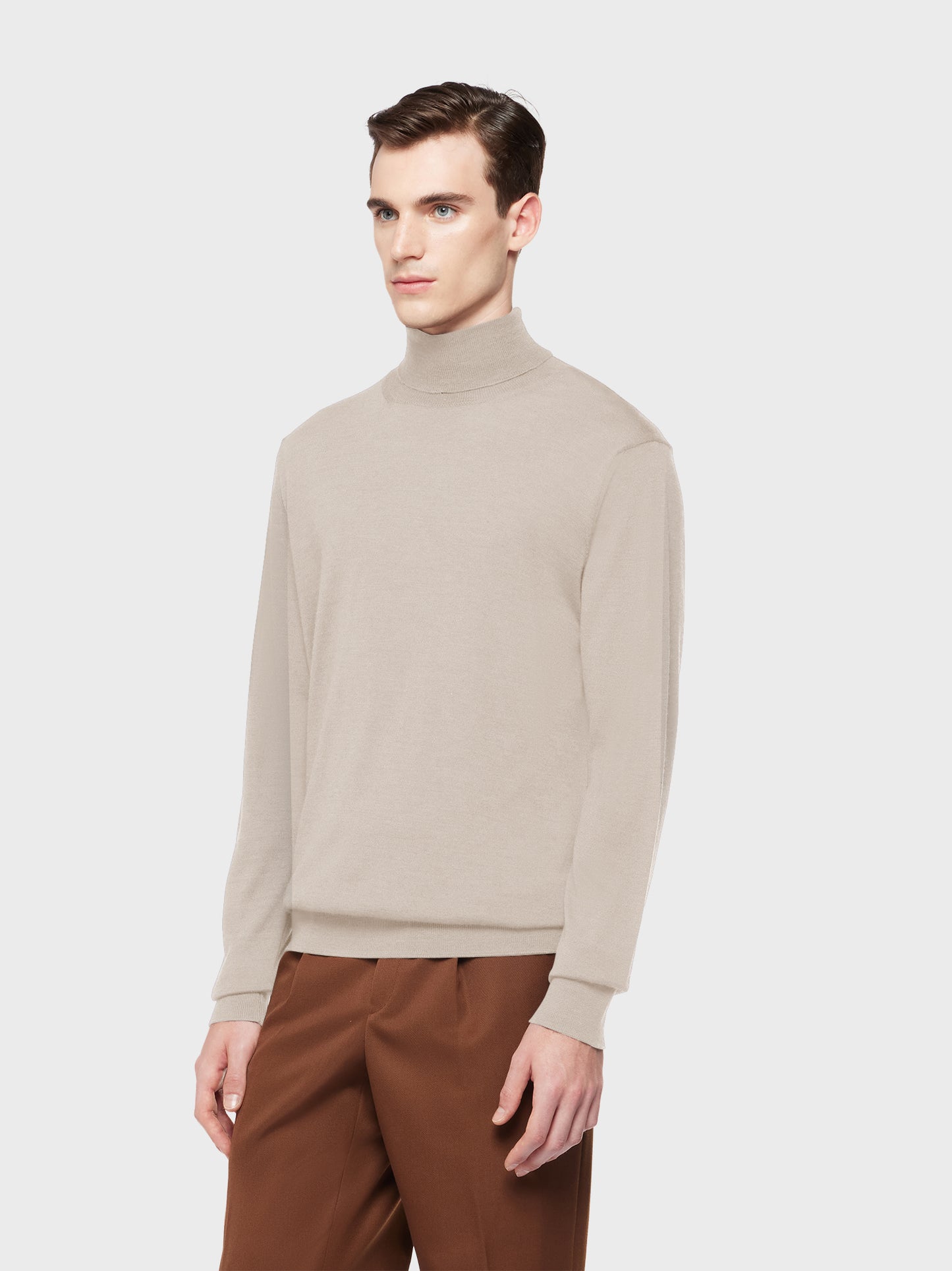 Caruso Menswear Abbigliamento Uomo Maglieria Dolcevita in lana, seta e cashmere beige look 1