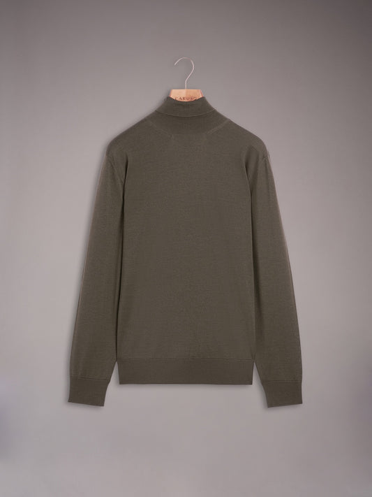 Turtleneck in green wool, silk and cashmere