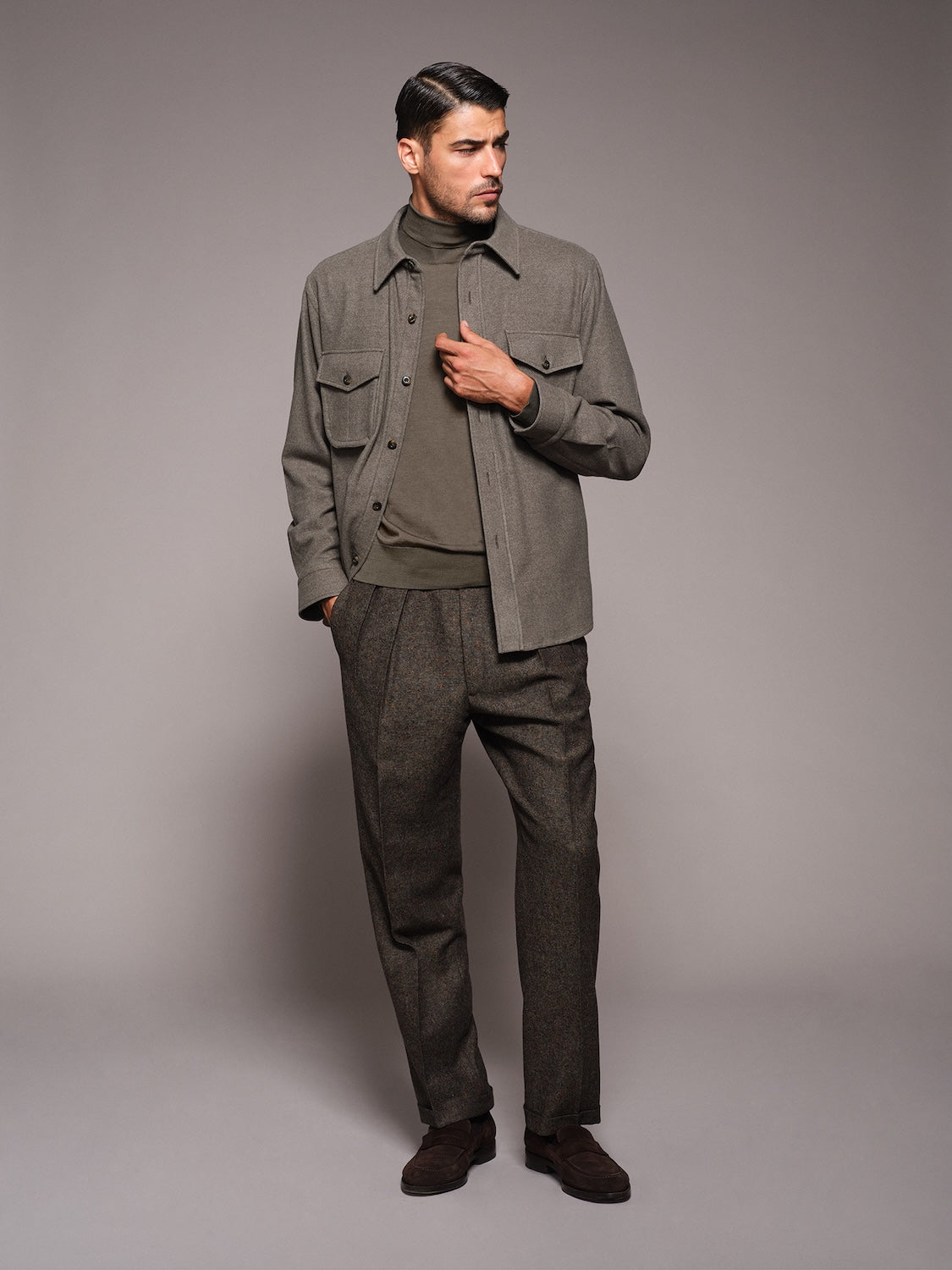 Turtleneck in green wool, silk and cashmere
