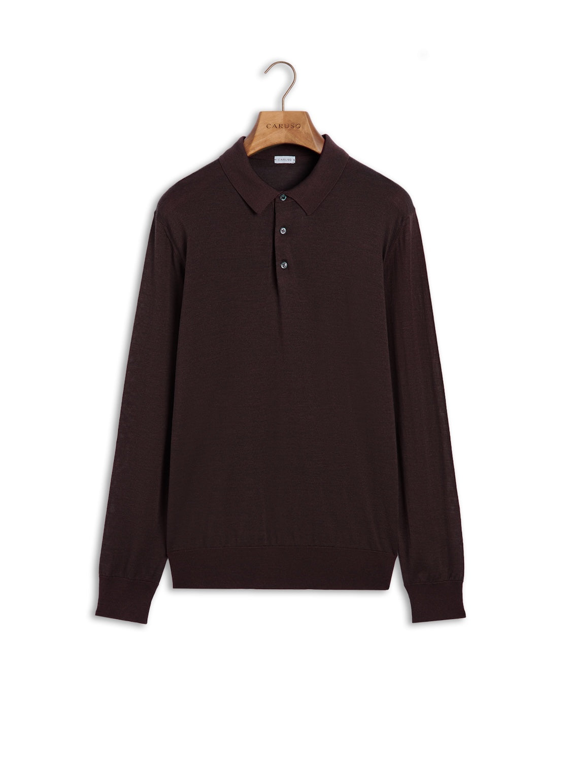 Long-sleeve polo in burgundy wool, silk and cashmere
