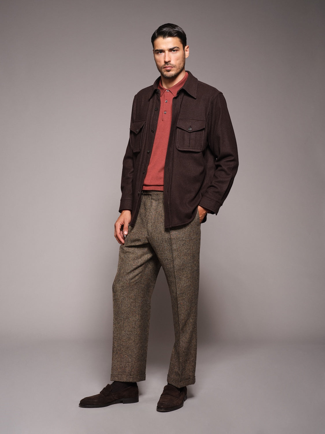 Polo a maniche lunghe in lana, seta e cashmere rossa