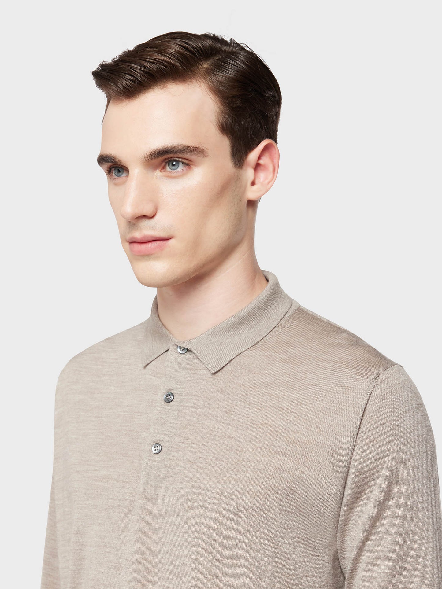 Caruso Menswear Abbigliamento Uomo Polo a maniche lunghe in lana, seta e cashmere beige dettaglio