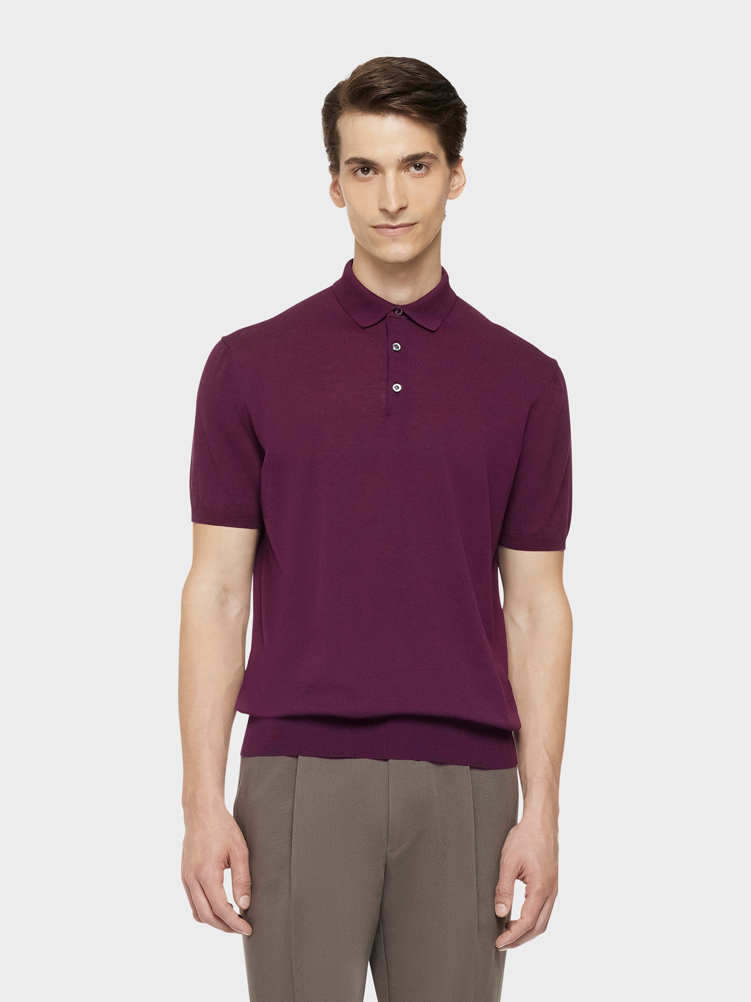 Caruso Menswear Abbigliamento Uomo Polo Polo manica corta in cotone color prugna look 3
