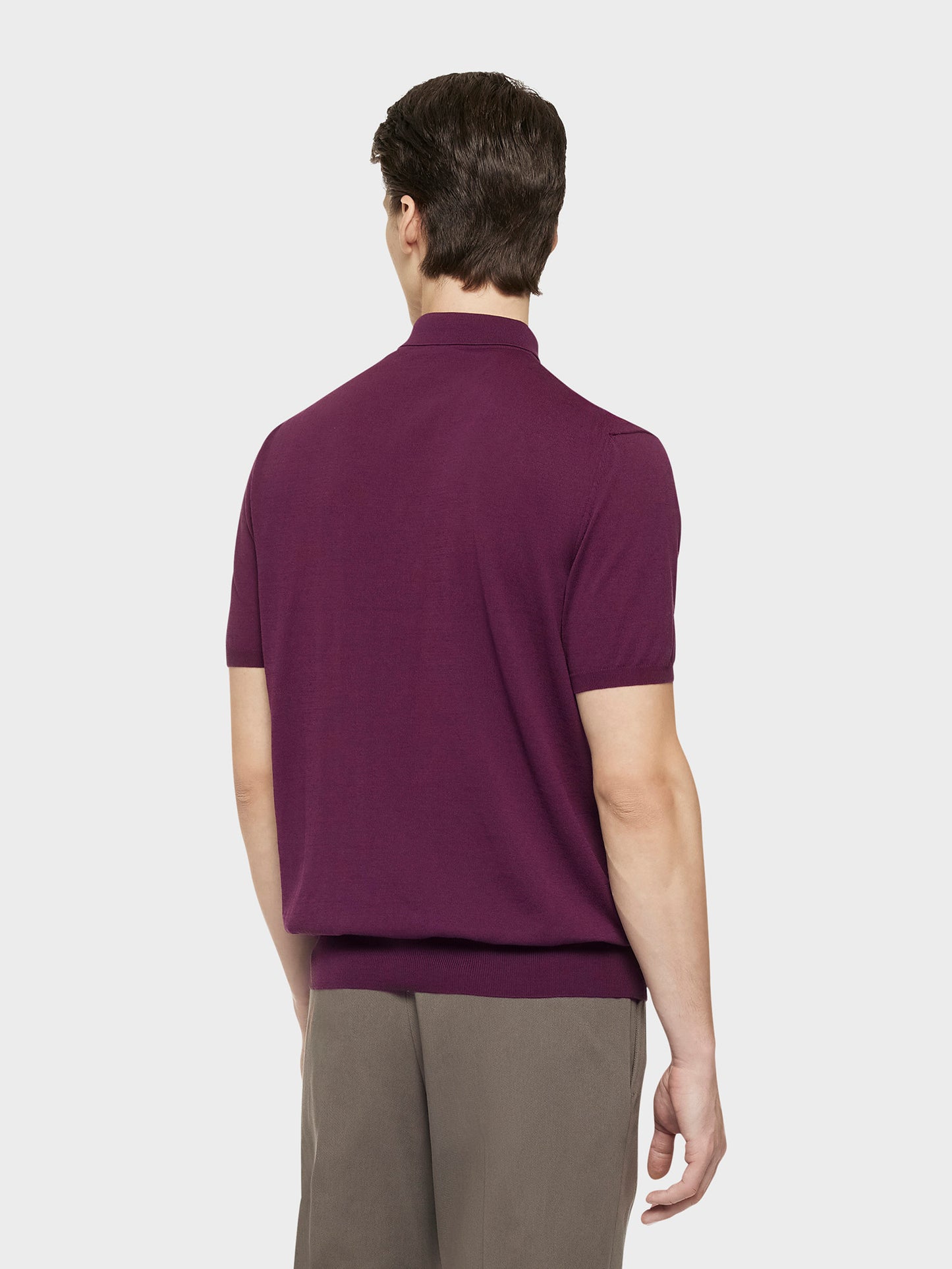 Caruso Menswear Abbigliamento Uomo Polo Polo manica corta in cotone color prugna look 4