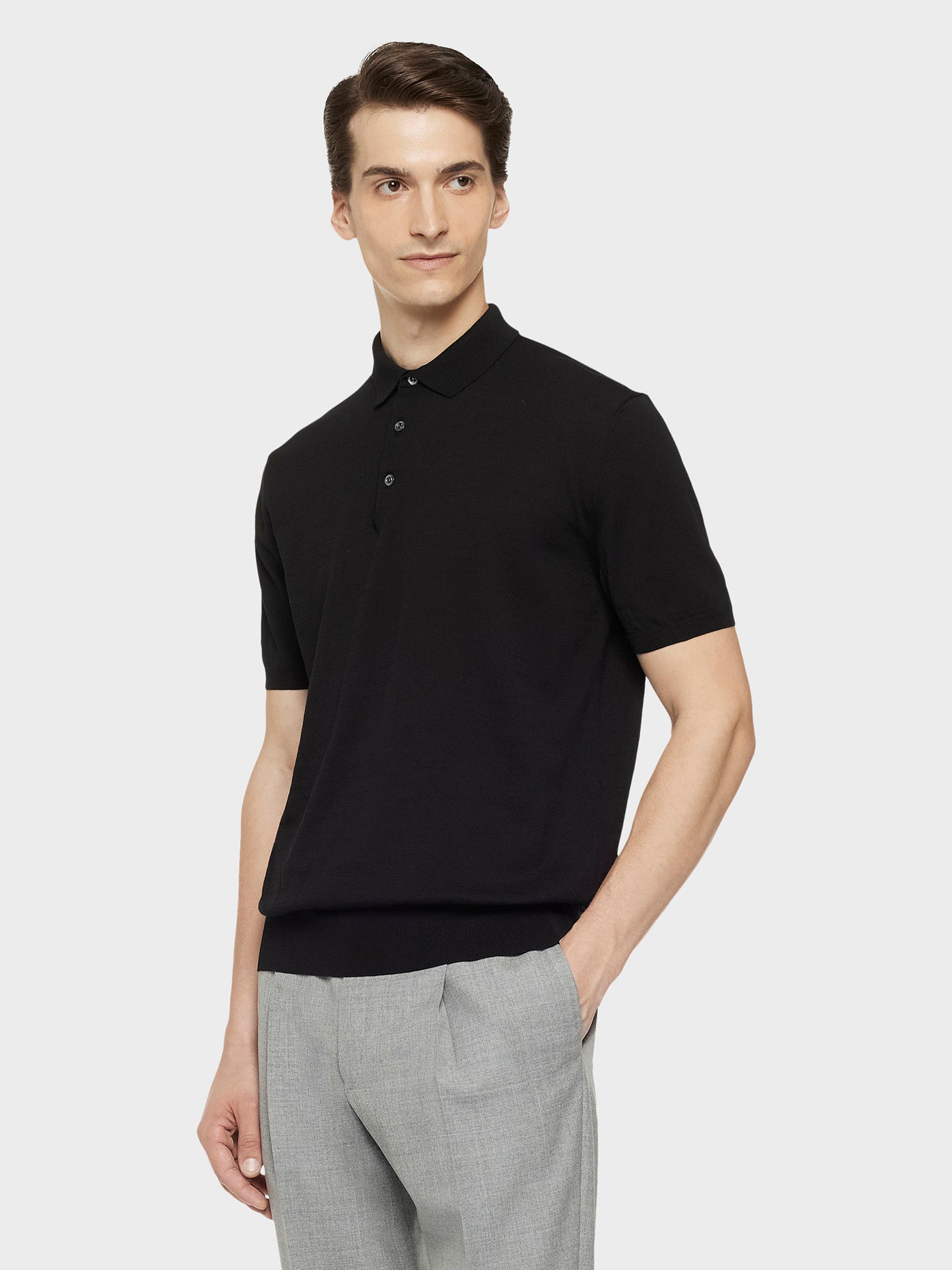 Caruso Menswear Abbigliamento Uomo Maglieria Polo a maniche corte in cotone nera look 1