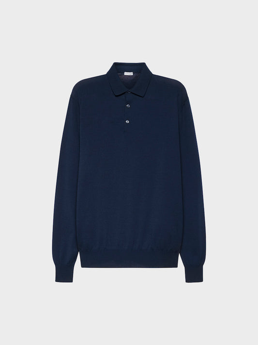 Caruso Menswear Abbigliamento Uomo Maglieria Polo a maniche lunghe in cotone blu navy look 2