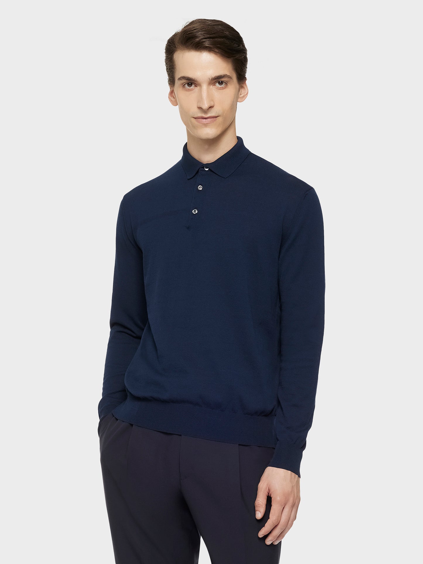 Caruso Menswear Abbigliamento Uomo Maglieria Polo a maniche lunghe in cotone blu navy look 1