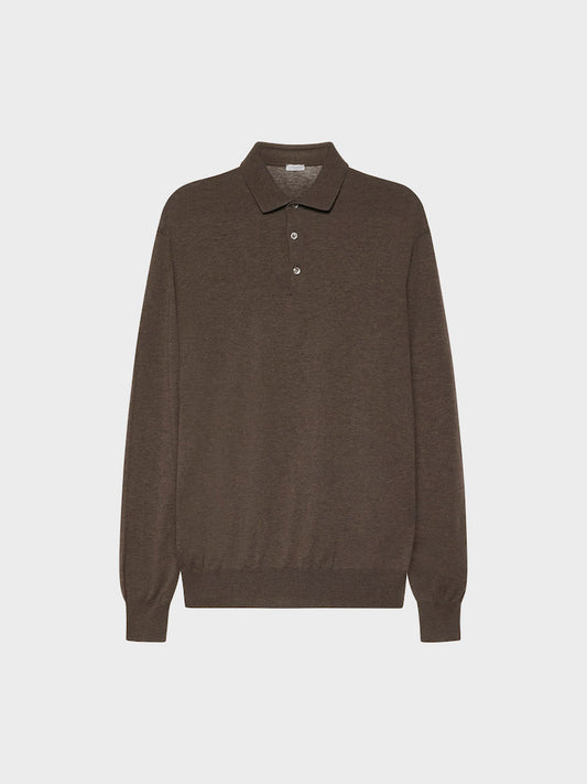 Caruso Menswear Abbigliamento Uomo Maglieria Polo a maniche lunghe in cotone marrone look 2