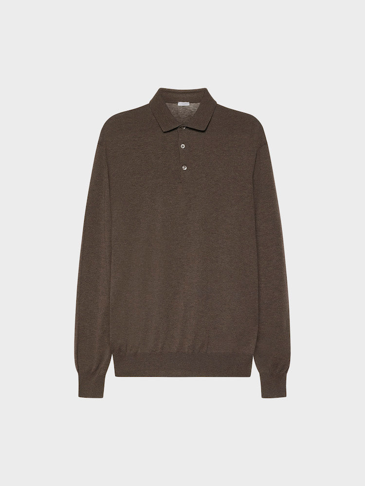 Caruso Menswear Abbigliamento Uomo Maglieria Polo a maniche lunghe in cotone marrone look 2