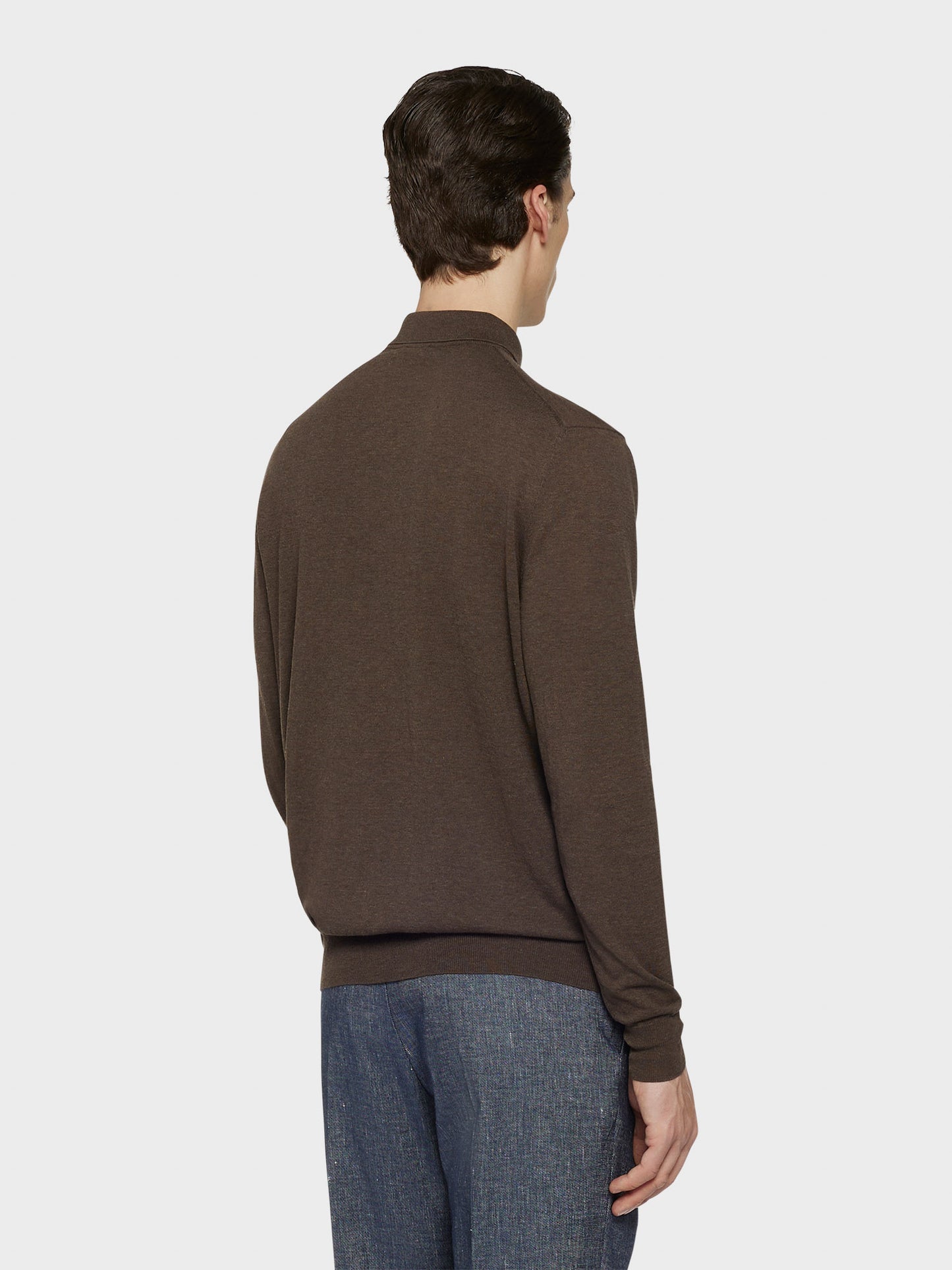 Caruso Menswear Abbigliamento Uomo Maglieria Polo a maniche lunghe in cotone marrone look 4
