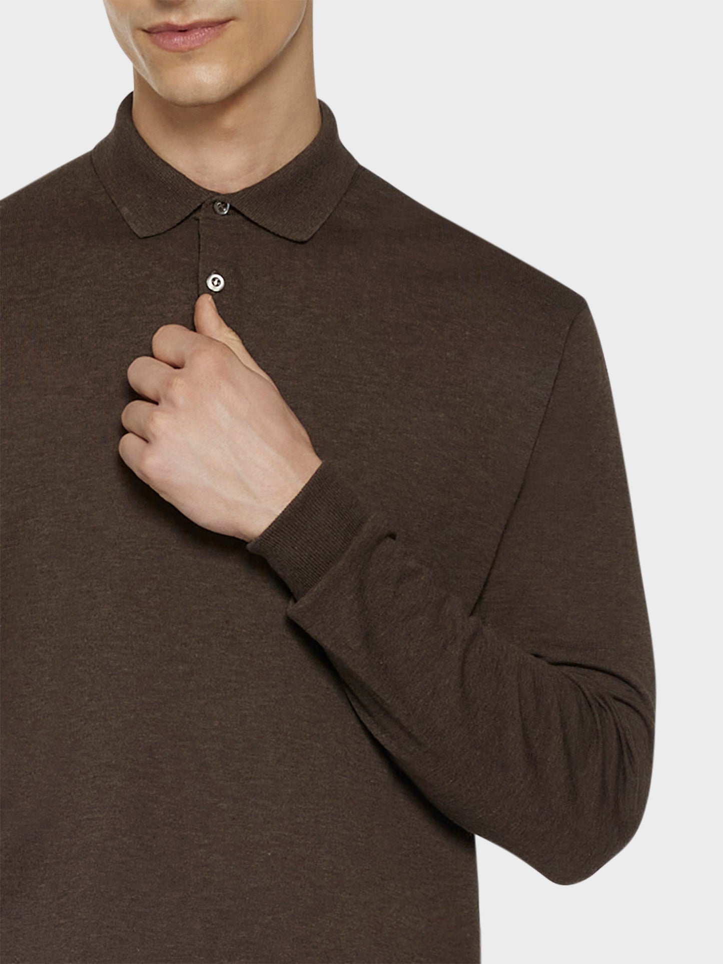 Caruso Menswear Abbigliamento Uomo Maglieria Polo a maniche lunghe in cotone marrone look 5