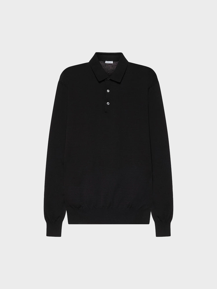 Caruso Menswear Abbigliamento Uomo Maglieria Polo a maniche lunghe in cotone nera look 2