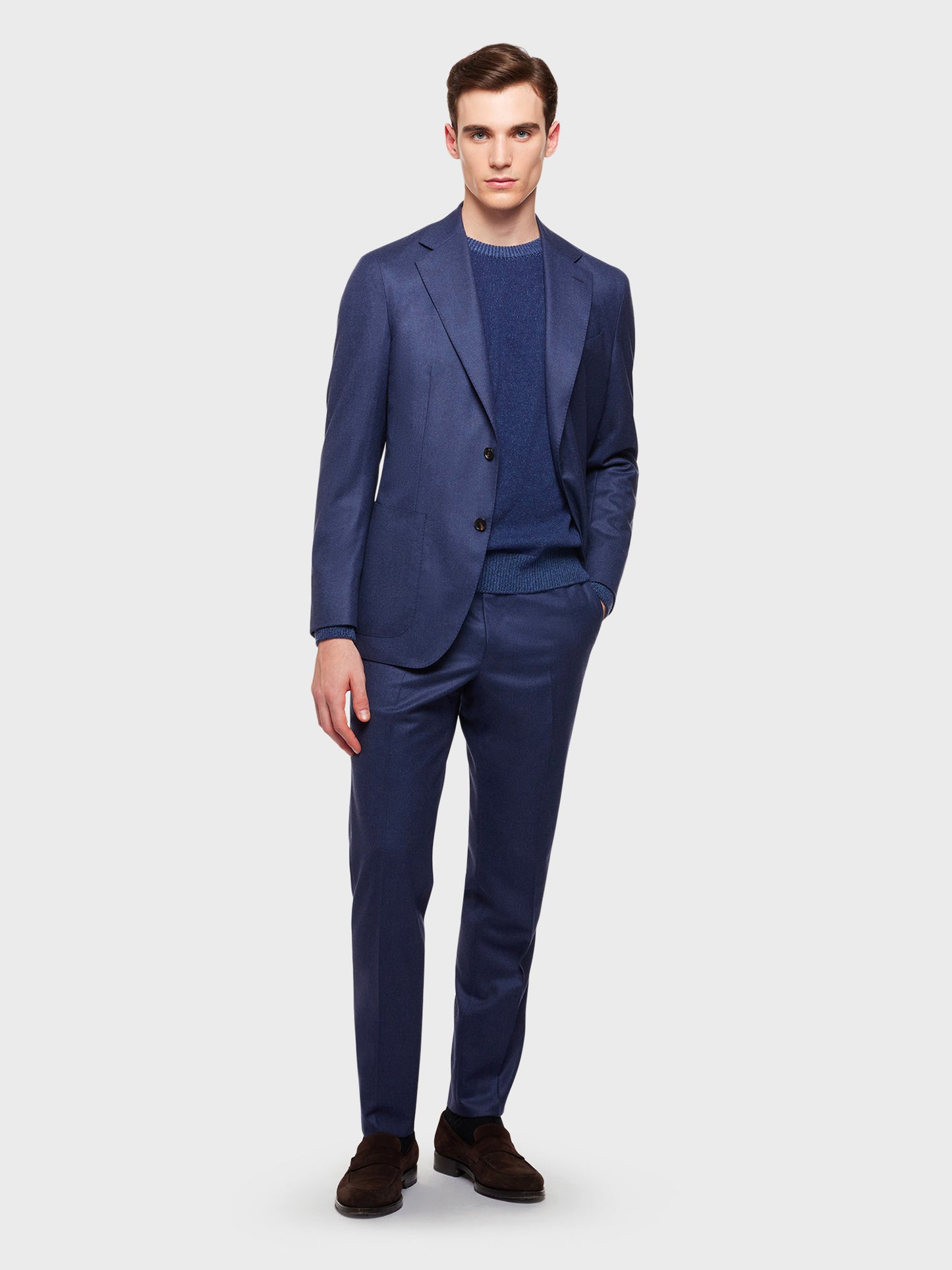 Caruso Menswear Abbigliamento Uomo Girocollo in lana babywool blu total look