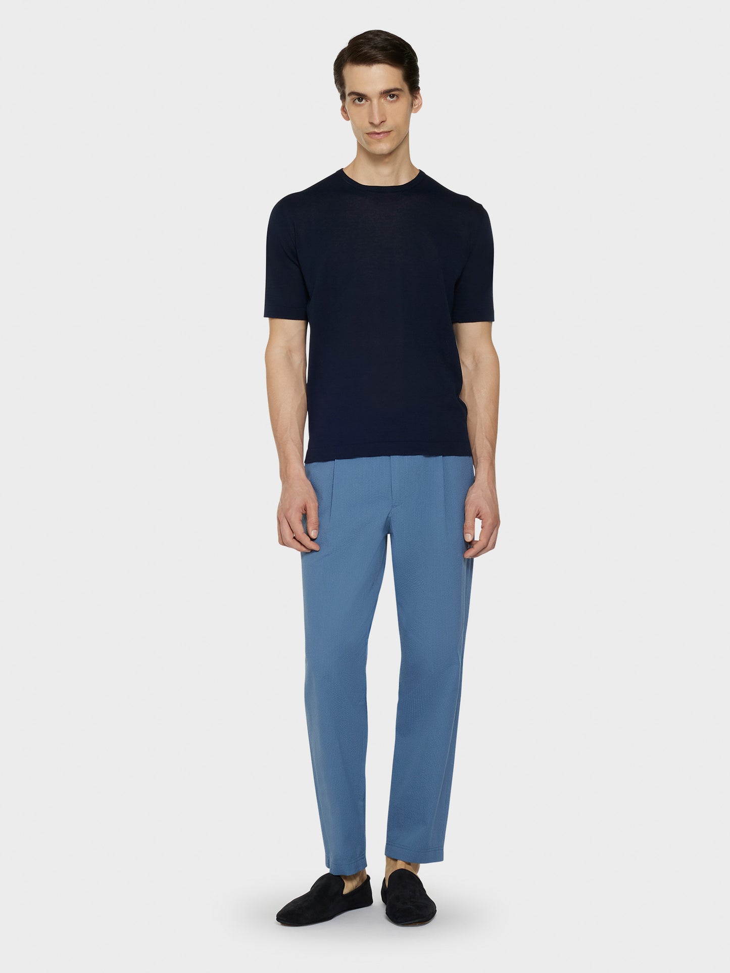 Caruso Menswear Abbigliamento Uomo Maglieria Maglia a maniche corte in cotone blu navy look 3