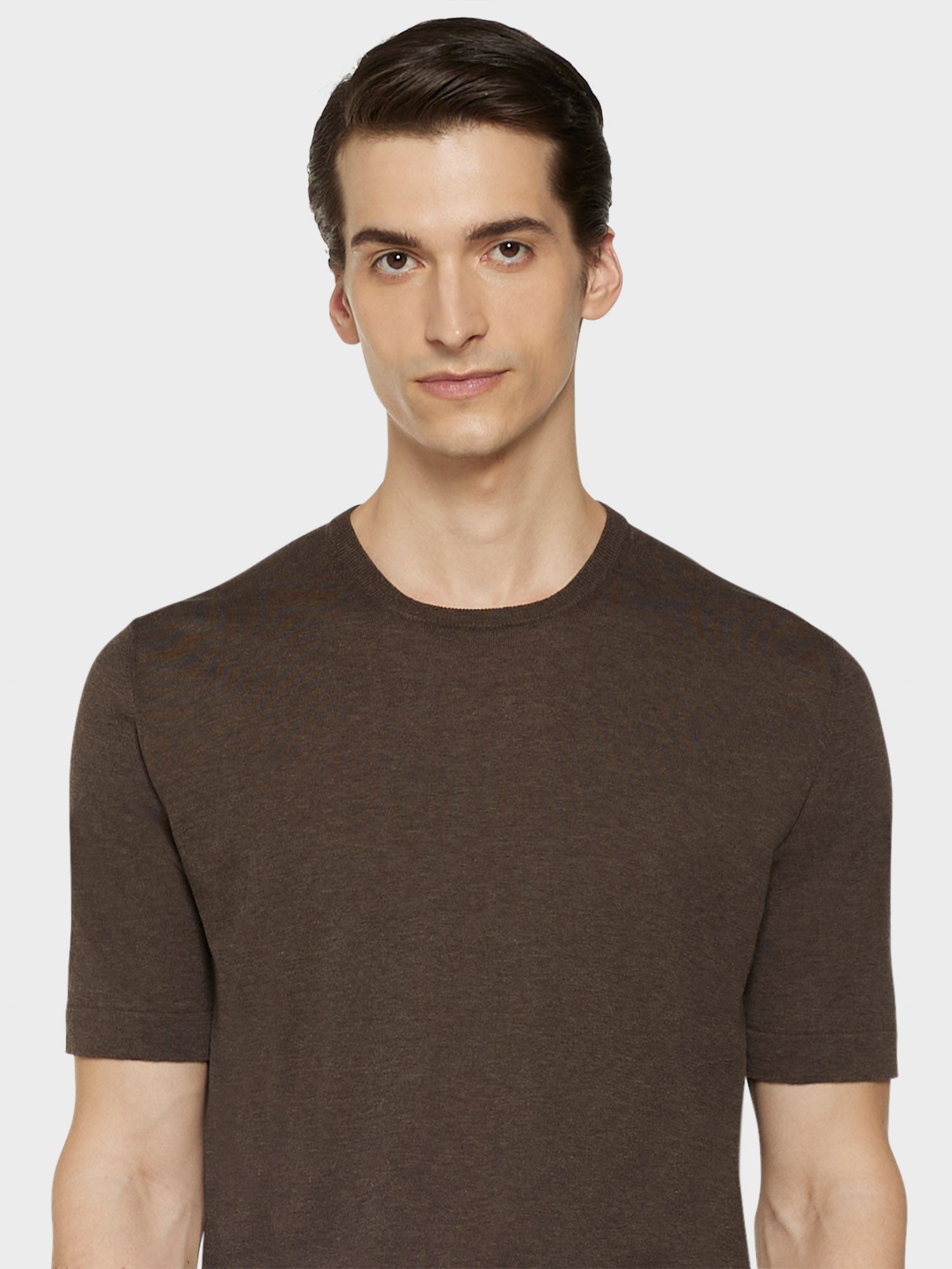 Caruso Menswear Abbigliamento Uomo Maglieria Maglia a maniche corte in cotone marrone look 5