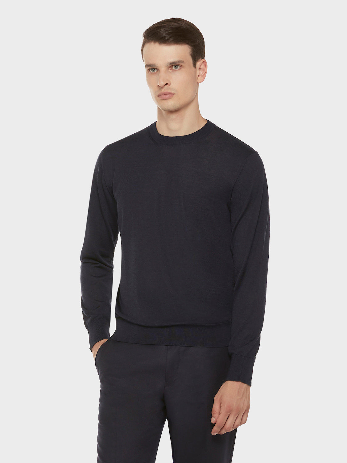 Caruso Menswear Abbigliamento Uomo Maglieria Maglia girocollo in lana, seta e cashmere blu look 1