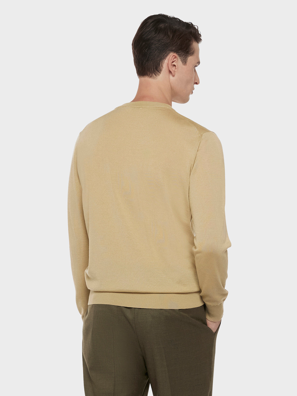 Caruso Menswear Abbigliamento Uomo Maglieria Maglia girocollo in lana, seta e cashmere beige look 4