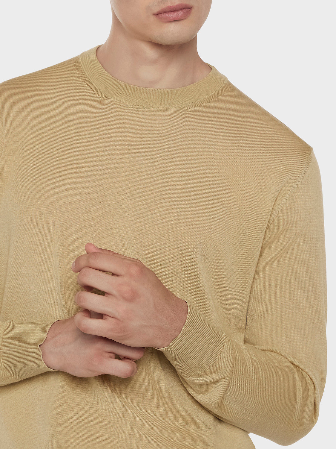 Caruso Menswear Abbigliamento Uomo Maglieria Maglia girocollo in lana, seta e cashmere beige look 5