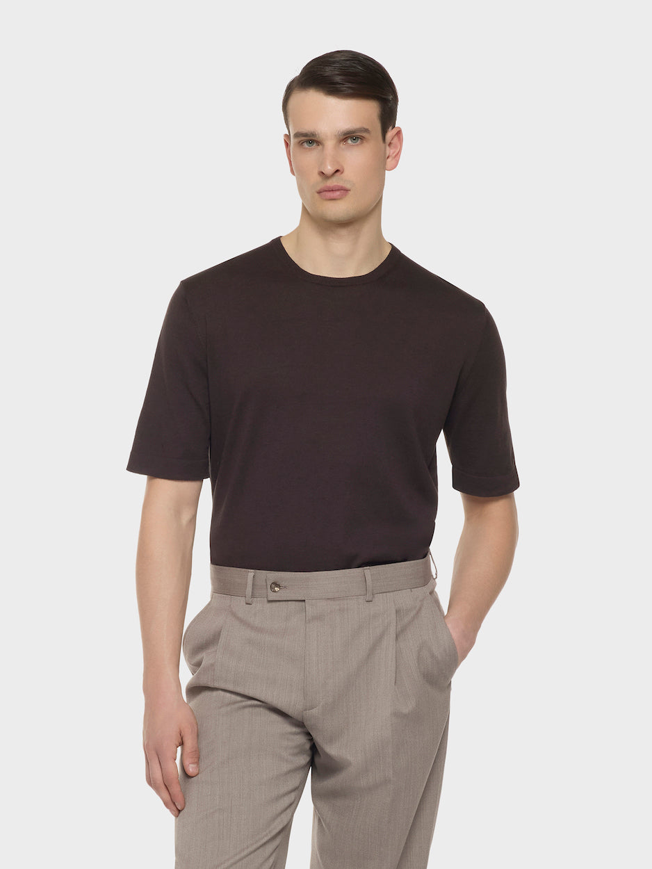 Caruso Menswear Abbigliamento Uomo T-shirt T-shirt in maglia di cotone marrone look 3