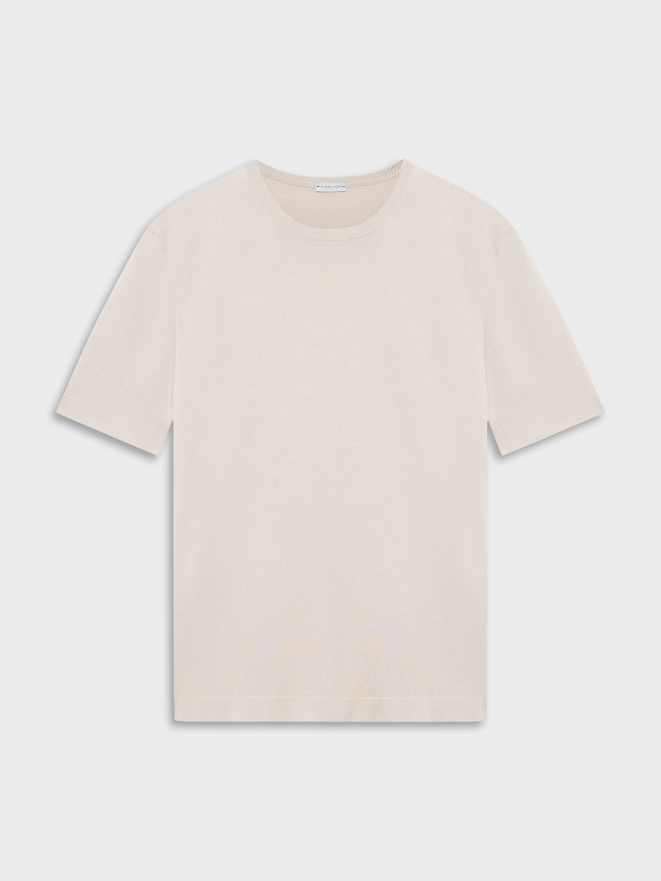 Caruso Menswear Abbigliamento Uomo T-shirt T-shirt in maglia di cotone beige look 1