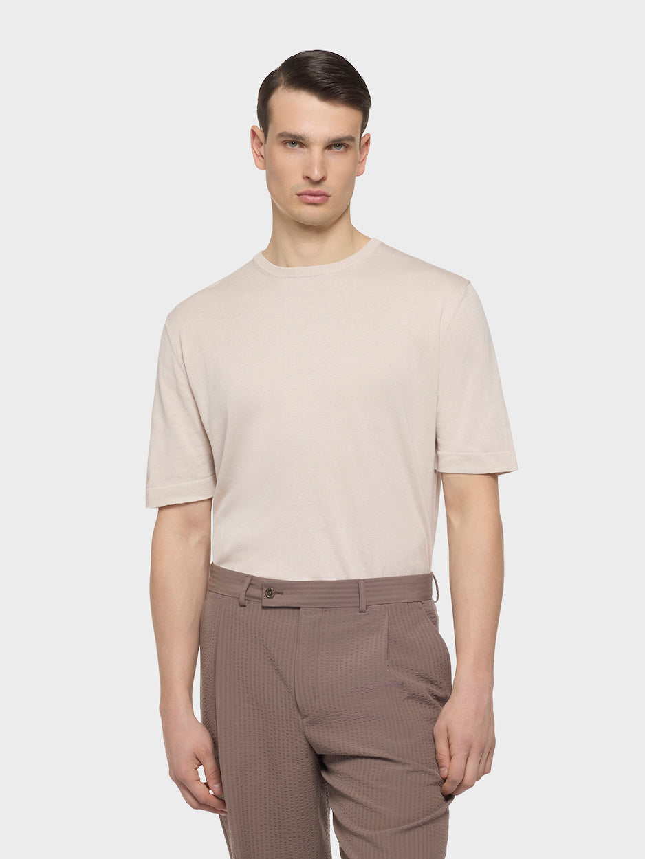 Caruso Menswear Abbigliamento Uomo T-shirt T-shirt in maglia di cotone beige look 3