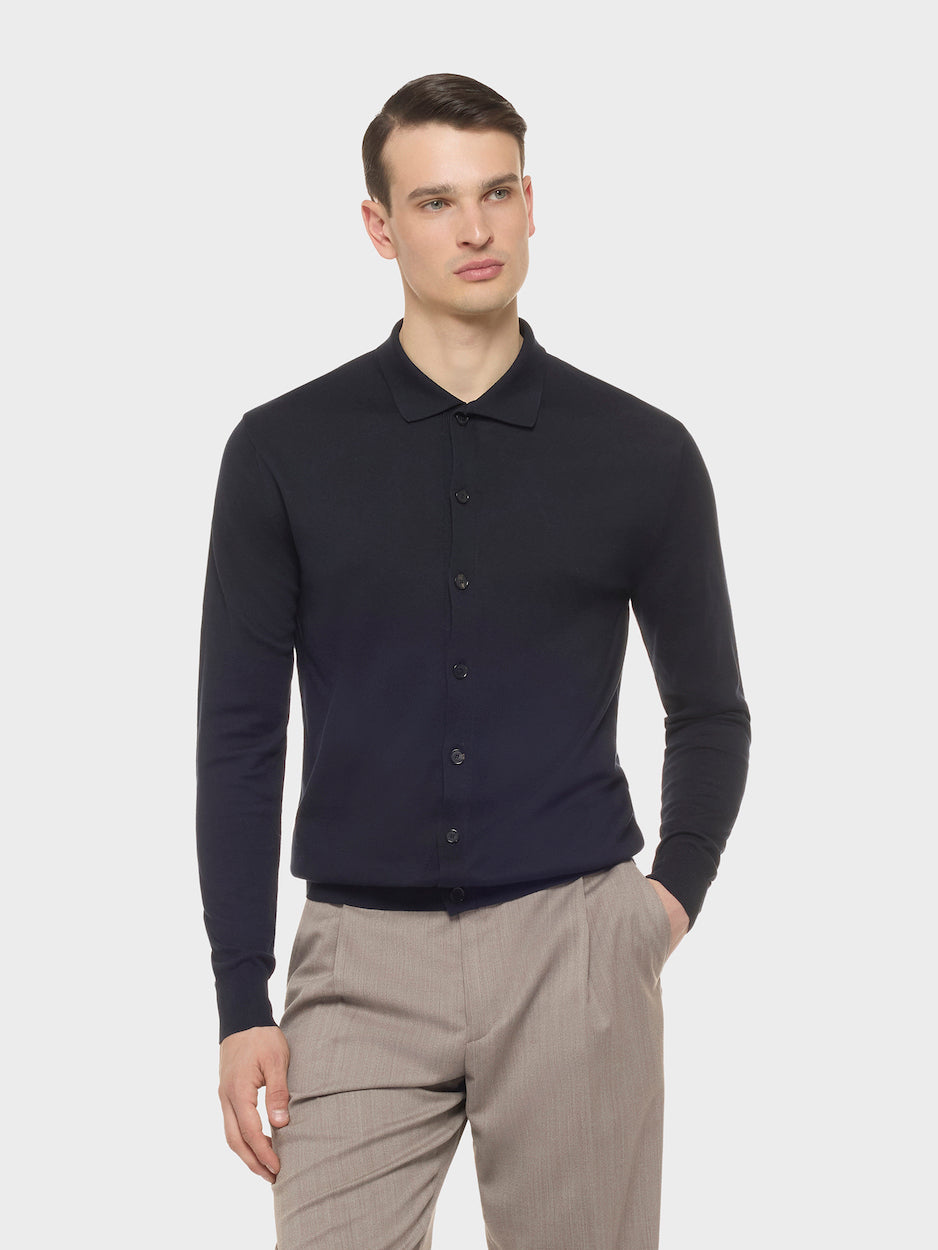 Caruso Menswear Abbigliamento Uomo Polo Polo a maniche lunghe in cotone blu look 3