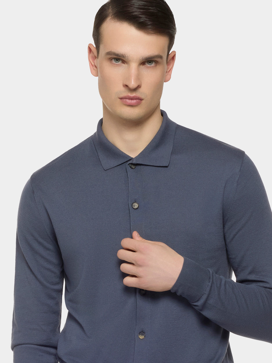 Caruso Menswear Abbigliamento Uomo Polo Polo a maniche lunghe in cotone azzurra look 5