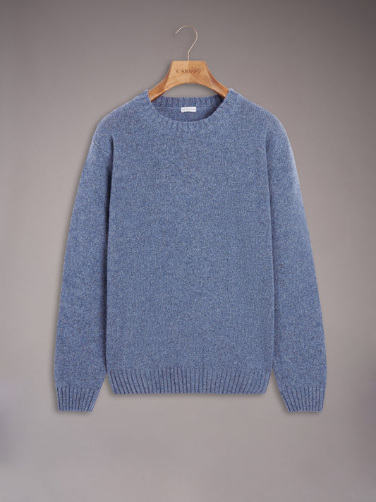 Maglia girocollo in lana Shetland azzurra