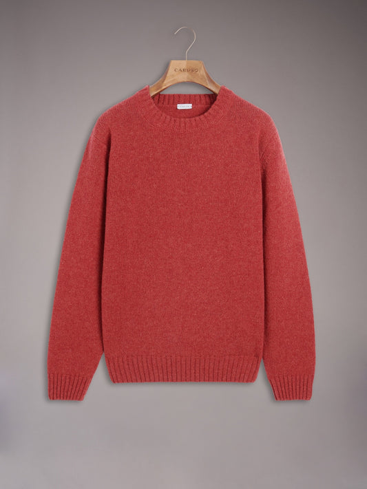 Maglia girocollo in lana Shetland rossa