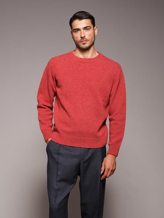 Maglia girocollo in lana Shetland rossa